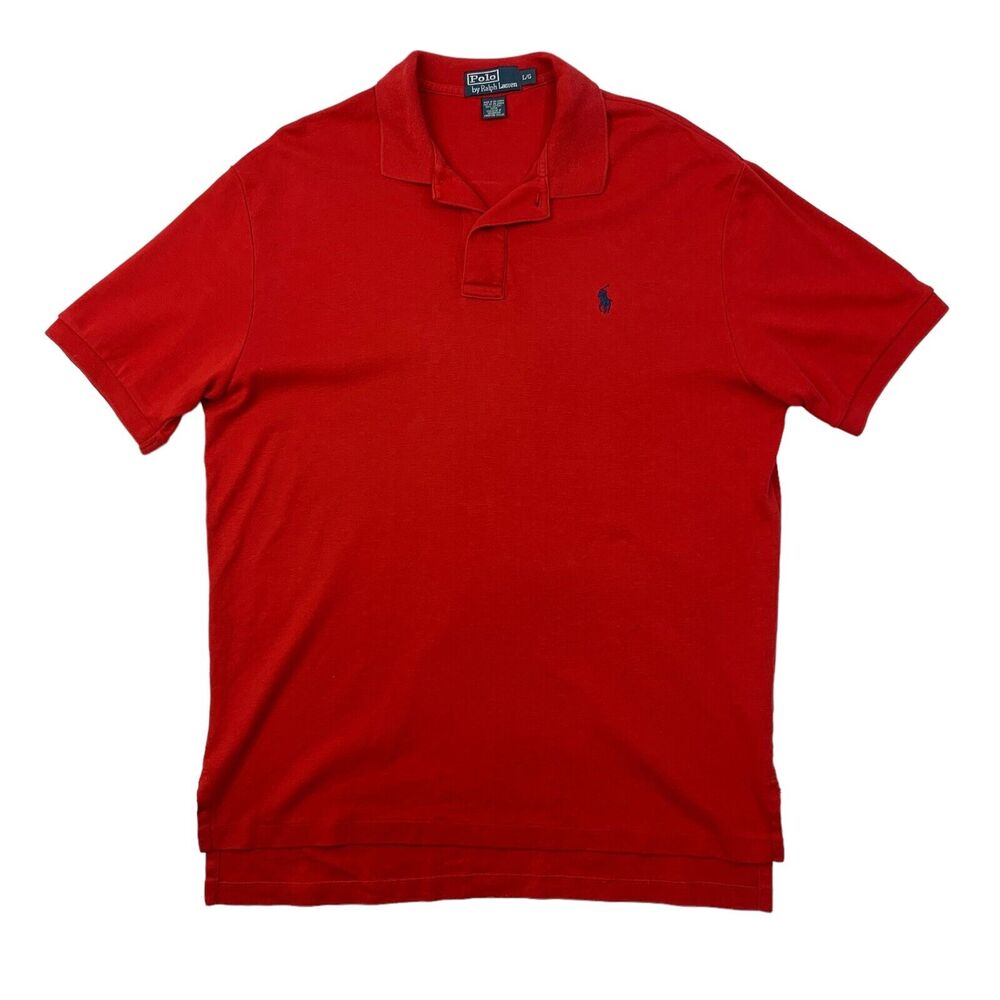 Ralph Lauren Polo Shirt Mens L Large Red Cotton Short Sleeve Hi Low Hem Preppy
